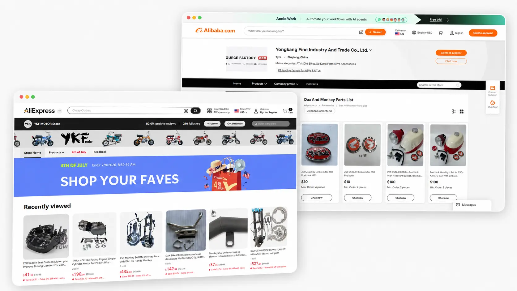 YKMOTOS store pages and product information